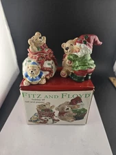 Fitz and Floyd Holiday Elf Salt Pepper Shakers Christmas Ceramic With Box