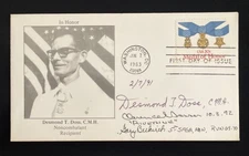 Desmond Doss signed FDC Also Gary Beikirch & Clarence Sasser ALL Medics And MOH