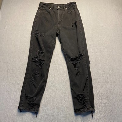 American Eagle Outfitters Womens Black Denim Distressed Straight Leg Jeans 6 R