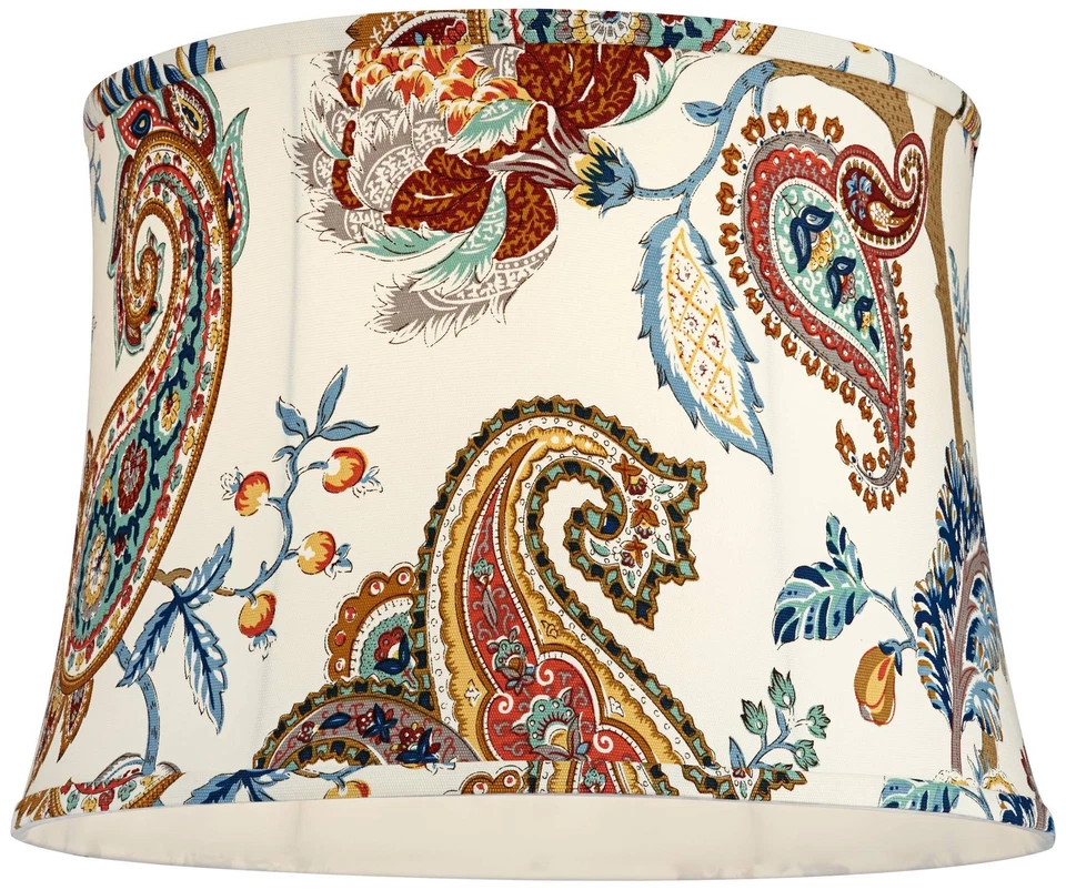 Springcrest White Paisley Set of 2 Drum Lamp Shades 14x16x11.5 (Spider) - Image 4 of 4