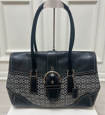 Vintage Coach Soho Signature Buckle Flap Satchel Shoulder Bag 6388 Black Y2K