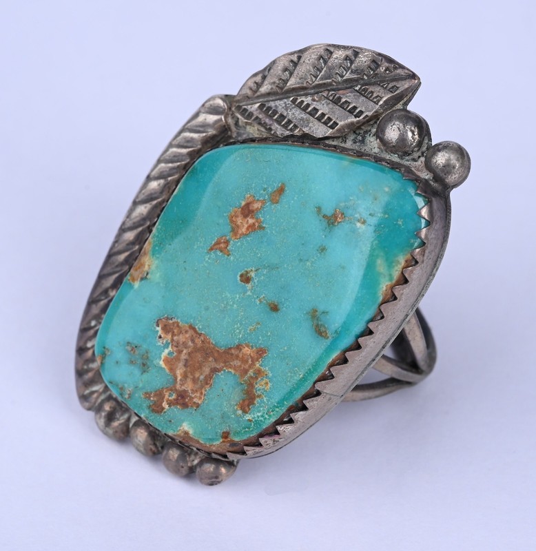 Vintage Navajo Silver Turquoise Leaf Statement Ring Size 11.25 23.36g