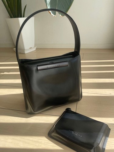 GIVENCHY Leather Handbag Black Formal With Wallet Used Authentic From Japan