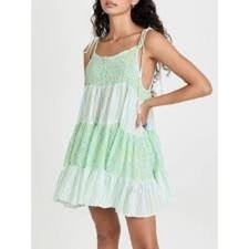 Solid & Striped Parker Linen Tiered Tie-Shoulder Babydoll Green Women's M Mini