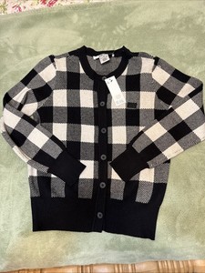 NEW DKNY Black And White Check Cardigan Sweater Women’s S MSRP$99
