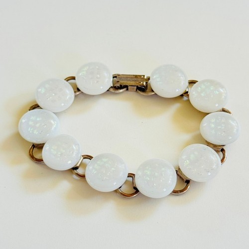 VTG Dichroic Art Glass Bracelet Beaded round Beads Link Artisan Rainbow 7.5" - Picture 4 of 6