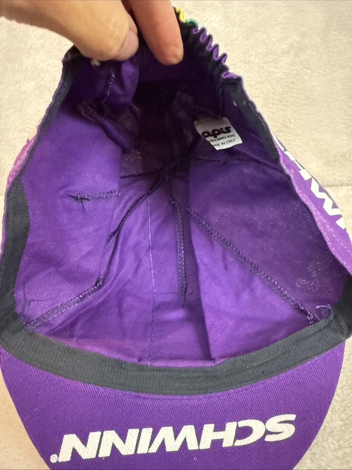 Vintage Schwinn Cycling Hat Cap Purple Color Stripes Retro Sport 90s - Image 4 of 4