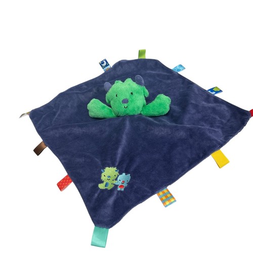 Taggies Green  Monster Alien Plush Blue Baby Blanket Security Lovey Rattle 2012