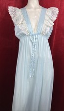 L Vintage Valmode Nylon Nightgown Gown Semi Sheer Ruffle Sissy Pinup