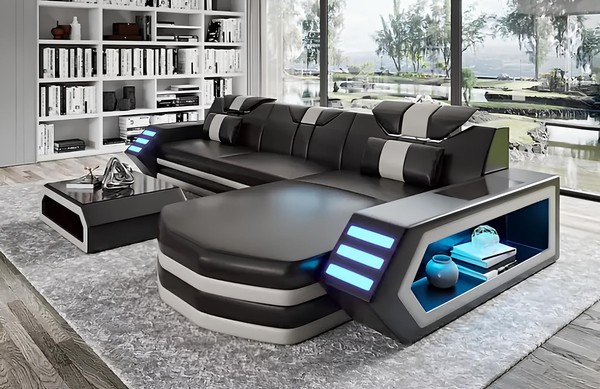Design Ecksofa Wohnzimmer MöBel Eckcouch Lederpolster Couch Sofa L Form + Tisch-image