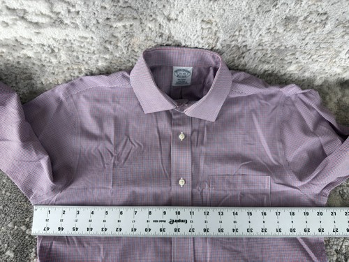 Camicia Brooks Brother taglia 15-34 Supima cotone a scacchi bottoni manica lunga colletto - Foto 5 di 8