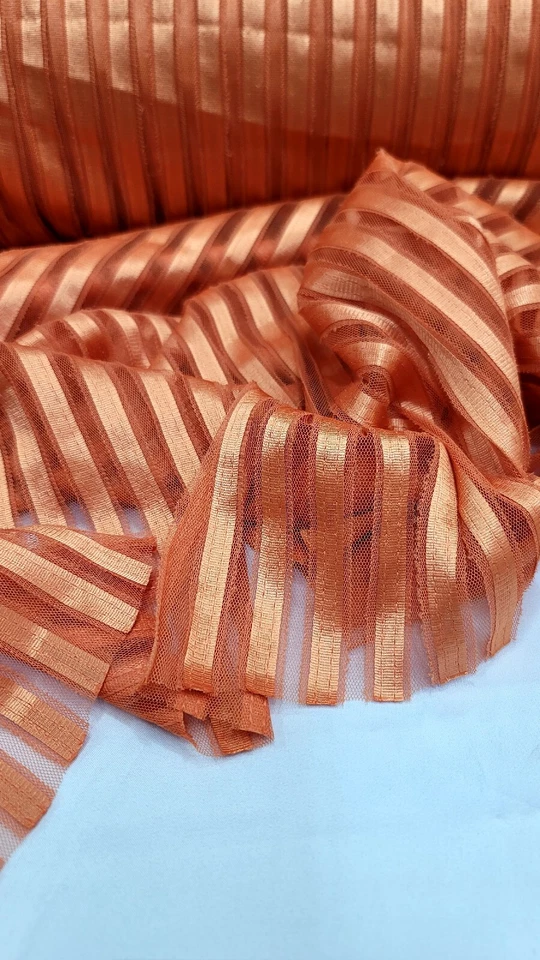 Tela a rayas de encaje elástico naranja Se vende por yarda bordado encaje Foto 2 de 4