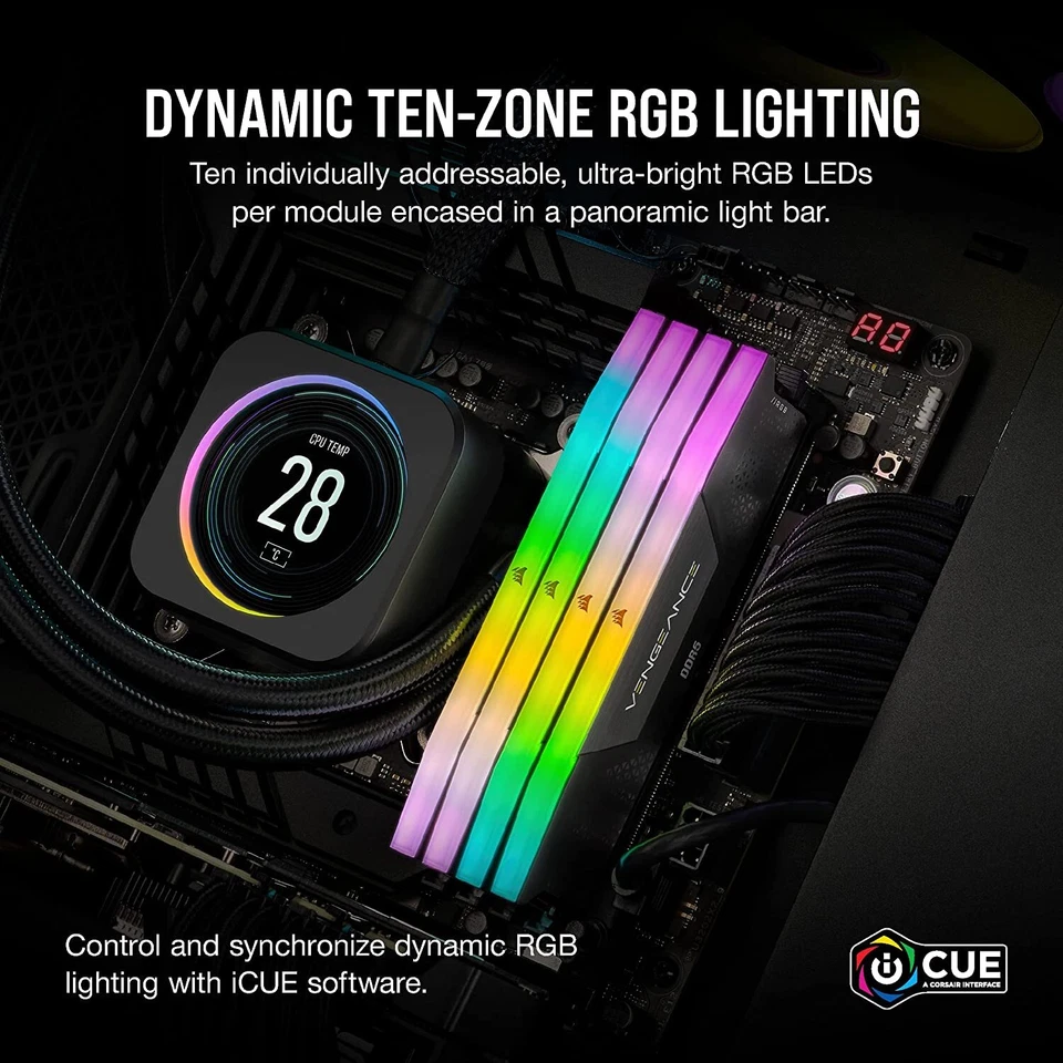 Corsair Vengeance RGB 32GB Kit (2 x 16GB), DDR5, 5200MHz CL40 AMD Optimised DIMM - Image 3 of 4