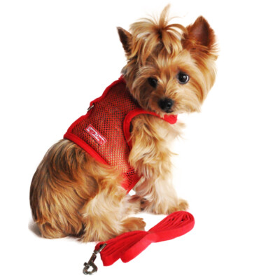 Doggie Design Cool Mesh Dog Netted Harness with Leash Solid Red