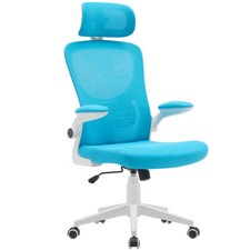 Bakaji Sedia Da Scrivania Ergonomica In Tessuto Traspirante E Antisudore, Schienale Con Supporto Lombare E Poggiatesta, Poltrona Da Studio Ufficio Altezza Regolabile A Gas 116-126 Cm (Azzurro) - 2