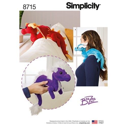 Simplicity Sewing Pattern 8715 Soft Stuffed Toy Dragons Wing Mane Variations - Picture 1 of 8