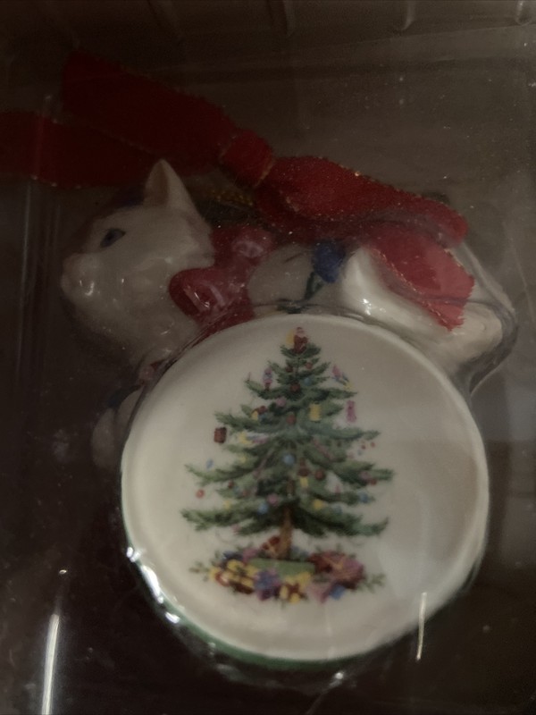 Spode Christmas Tree 2003 Kitten Ornament With Gift Box And Lights - NIB