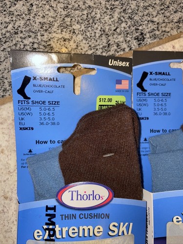 2 NEW Thorlos X-small Ski socks Brown-blue New USAF Veteran - Picture 2 of 7