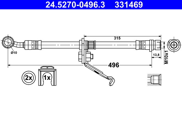 ATE 24.5270-0496.3 Bremsschlauch 496 Mm FüR Honda Accord 2.0 2.2D 2.4 06.08--image