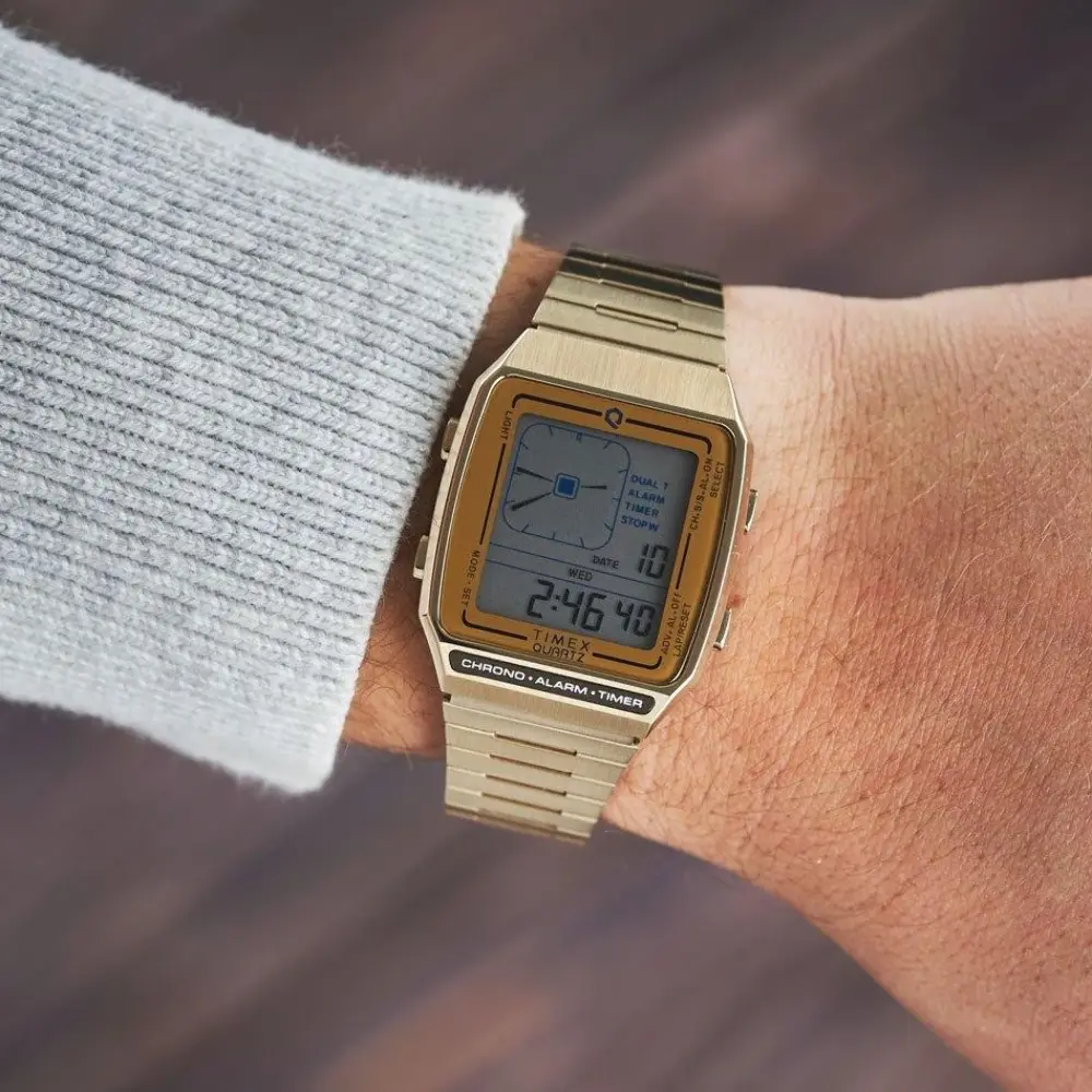 Timex Q LCA Reissue Digital 33mm Gold Watch - Brand New