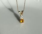 Gold Pendant and Necklace Genuine Citrine Diamonds 14K
