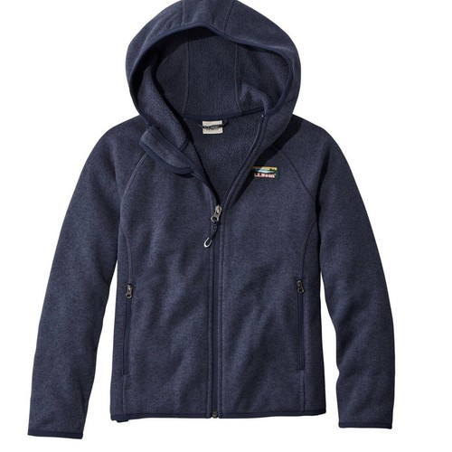 LL Bean Unisex Kids Hooded Sweater Fleece Jacket Bright Navy Size Medium 10 12