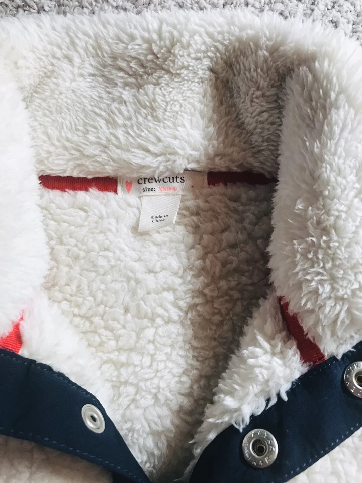 Chaqueta Pullover J Crewcuts Sherpa Medio Presión Crema Niña XS 4 5 Excelente Foto 3 de 4