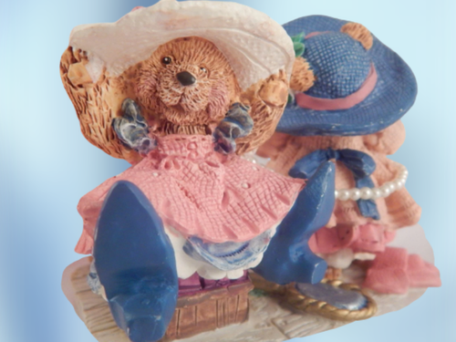 Figura de oso de peluche para niñas jugando a vestir azul rosa resina pesada decoración del hogar - Imagen 7 de 12