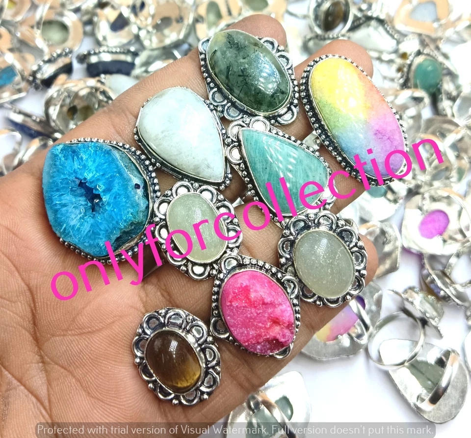 Оптовая продажа ювелирных изделий кольца с тигровым глазом и смешанными драгоценными камнями покрытие серебро 925 пробы - Изображение 3 из 3