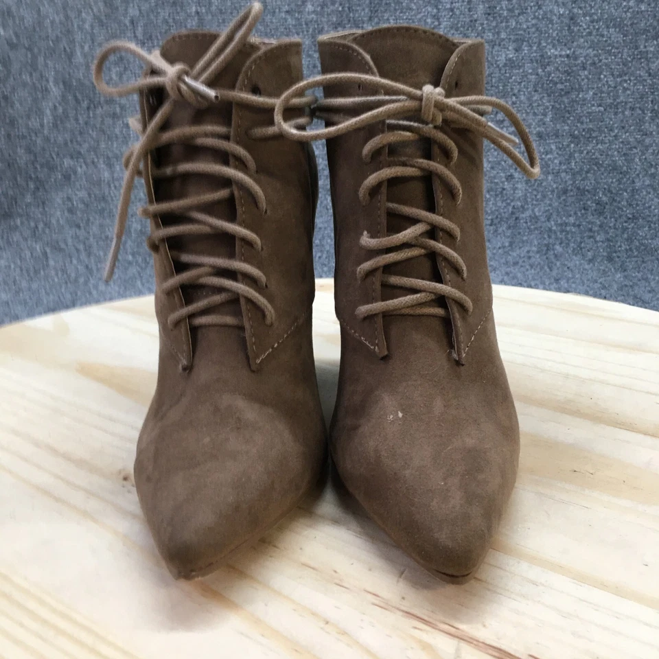 Shoedazzle Boots Womens 8 Daisy Ankle Booties Brown Suede Lace Up Heeled Pointed - Image 4 of 4