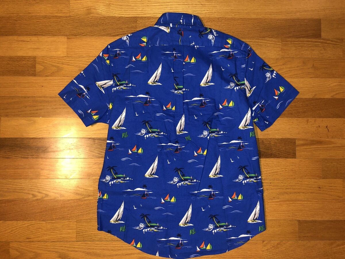 New M Polo Ralph Lauren Caldwell Hawaiian Blue Shirt Rayon Sail Boats  Swordfish