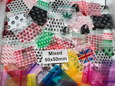 100 GEMISCHTE 50x50 mm kleine Plastikbeutel Druckverschlussbeutel Griffdichtung wiederverschließbar NEU