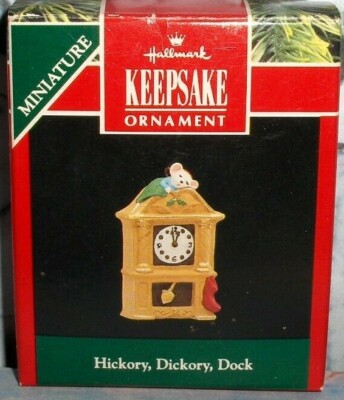 Hickory,Dickory,Dock`1992`Miniature-As A Mouse Sleeps On Clock,Hallmark Ornament