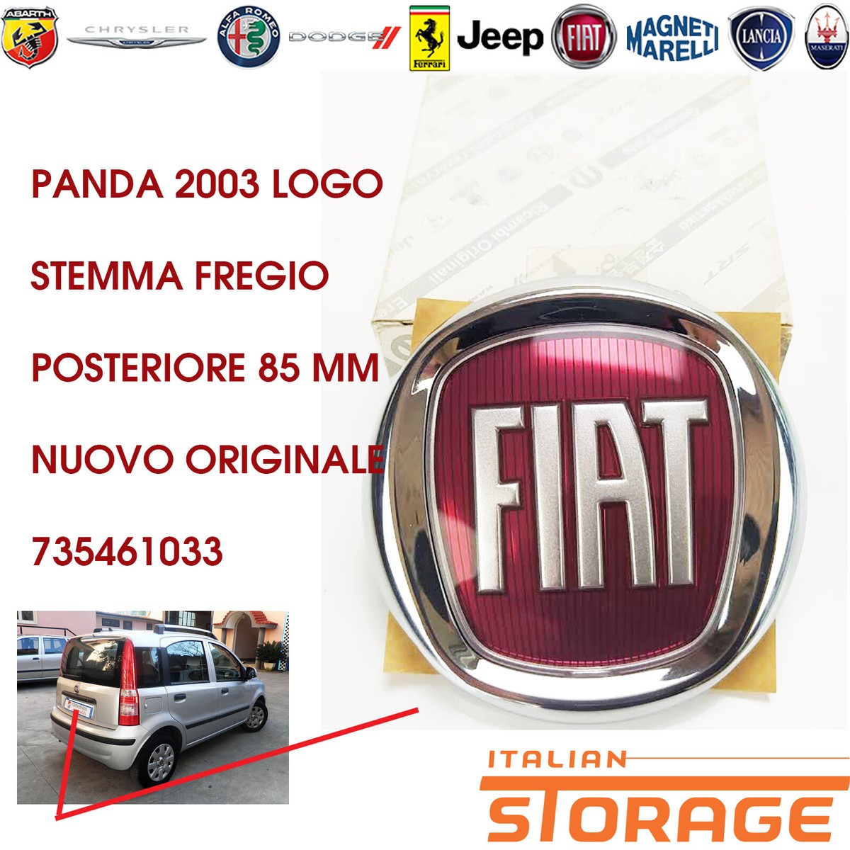 FIAT PANDA FROM 2003 REAR EMBLEM BADGE 85 MM NEW ORIGINAL