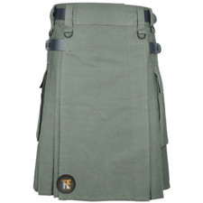 Handmade Cargo Pockets Olive Green Hybrid Utility Kilt for Men's Made in Cotton