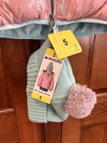 Snozu Girls Hooded Puffer Jacket Sz 5 Girls Pink & White Snowflake - Picture 3 of 5