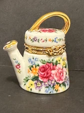 LEFTON Trinket Box, 1997, Watering Can with Flowers & Gold