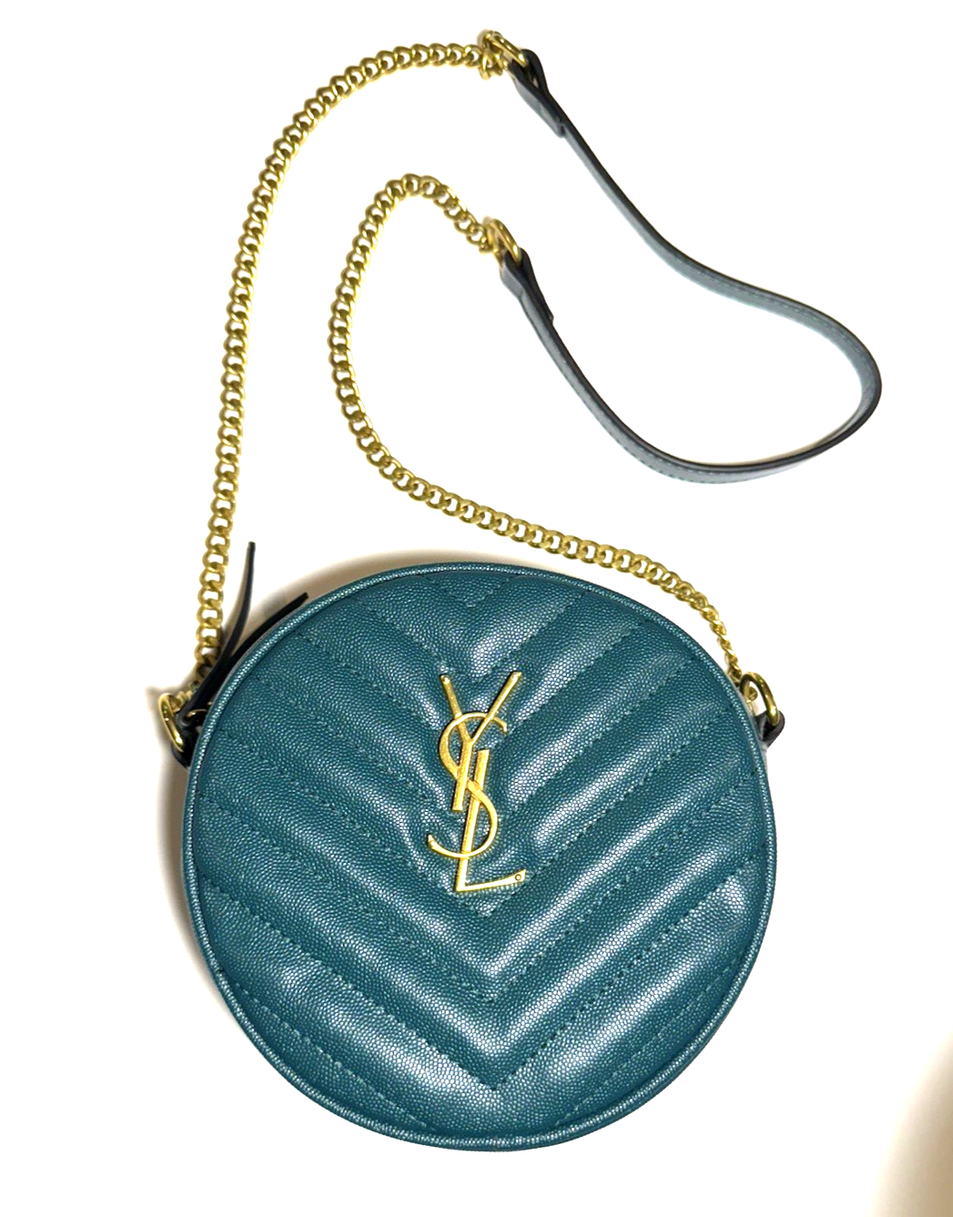 Borsa a tracolla Yves Saint Laurent YSL rotonda verde trapuntata Made in Italy