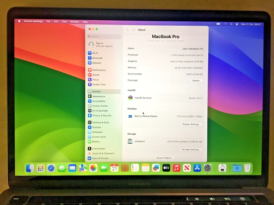 Apple MacBook Pro 13" 2020 · i5 · 16GB · 500GB, photo 2 sur 5