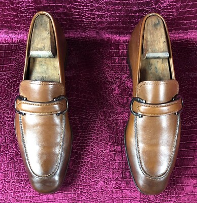 $820 Mens Brown Ferragamo Gancini Bit Leather Loafers Sz 8  display picture 1