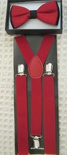 Unisex Men Women Red Black 2 Tone Bow Tie Solid Red Y-Back Adjustable Suspenders