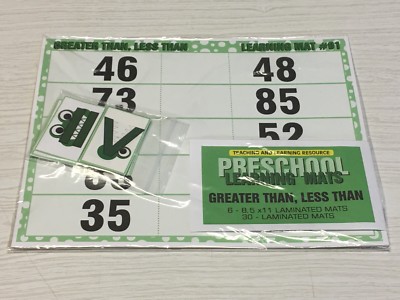 Greater Than, Less Than - Set of 6 Learning Mats 40 Cards - Laminated Activity