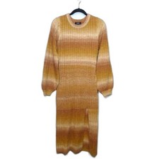 Lulu's Long Puff Sleeve Ribbed Midi Sweater Dress - Brown M