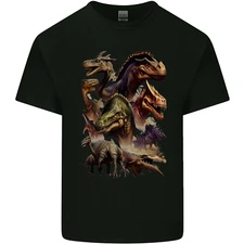 Dinosaur Collage T-Rex Raptor Dragons Mens Cotton T-Shirt Tee Top