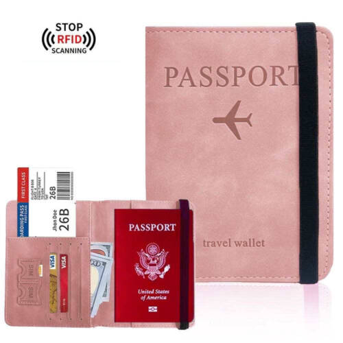 Solid Colour Passport Holder Cover Wallet - RFID Blocking Leather Card Case - Picture 12 of 17