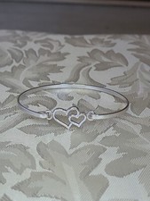 Sterling Silver 925 Double Heart Beautiful Classy Hinged Bangle Bracelet