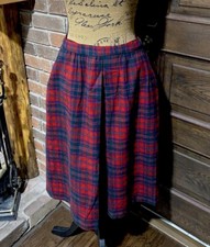Vtg Red  Blue Tartan Plaid Wool MIDI Skirt Pockets 1970  s 29  Waist
