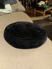 Vintage Pillbox Black Velvet Hat 1950s Ladies Womens Union Made USA Fancy Dress