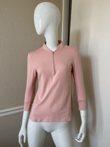 LIJA NEW! Pink Lightweight Nylon 1/4 Zip Pullover Fitness 3/4 Sleeve Top Sz S