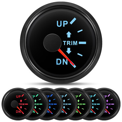 52mm Boat Trim Gauge 0-190ohms 7 Color Marine Trim Tilt Indicator Up Down 12/24V